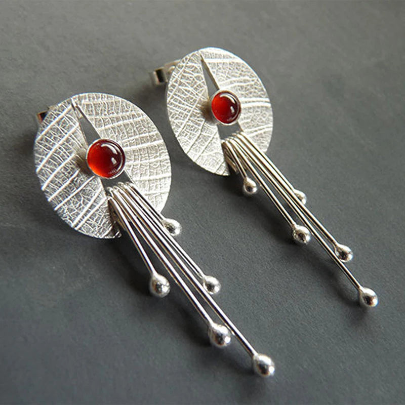 Red hollow stone drop earrings