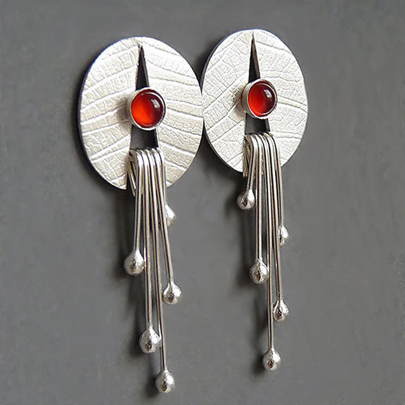 Red hollow stone drop earrings