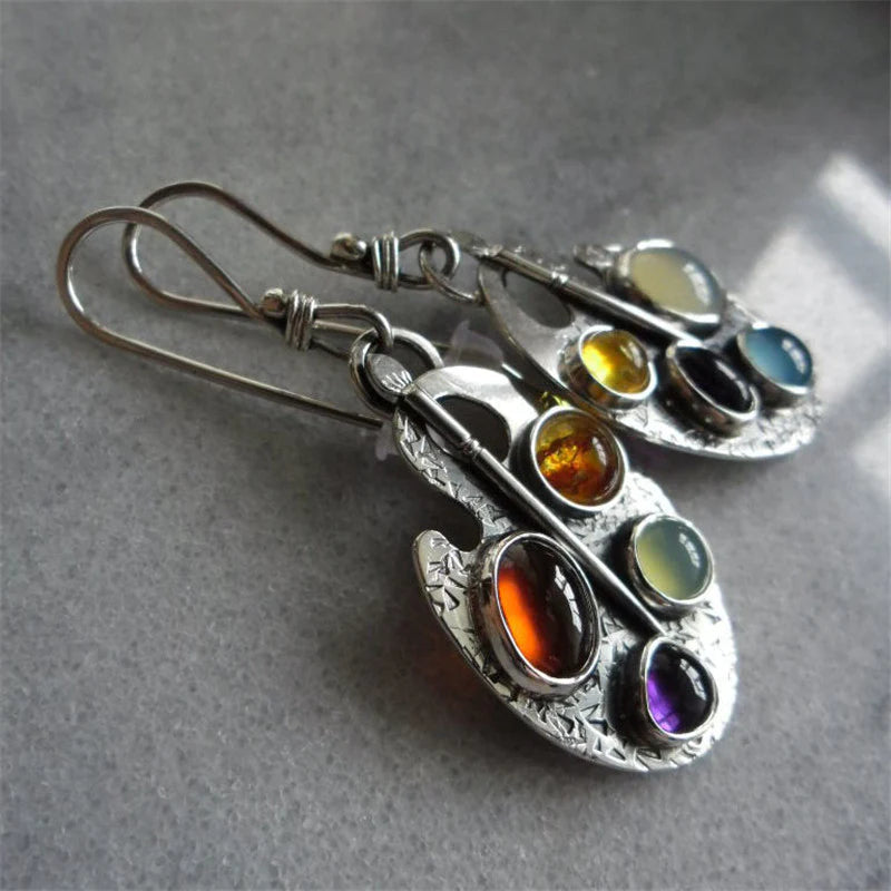 Multicolor gemstone drop earrings