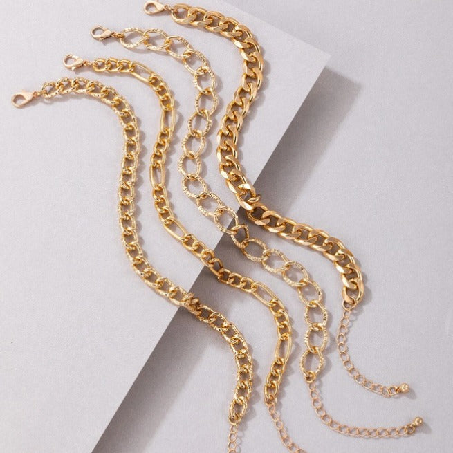 Women’s Anklet Set - Layered Chain Design - Adjustable Fit - Trendy Metal Accessory