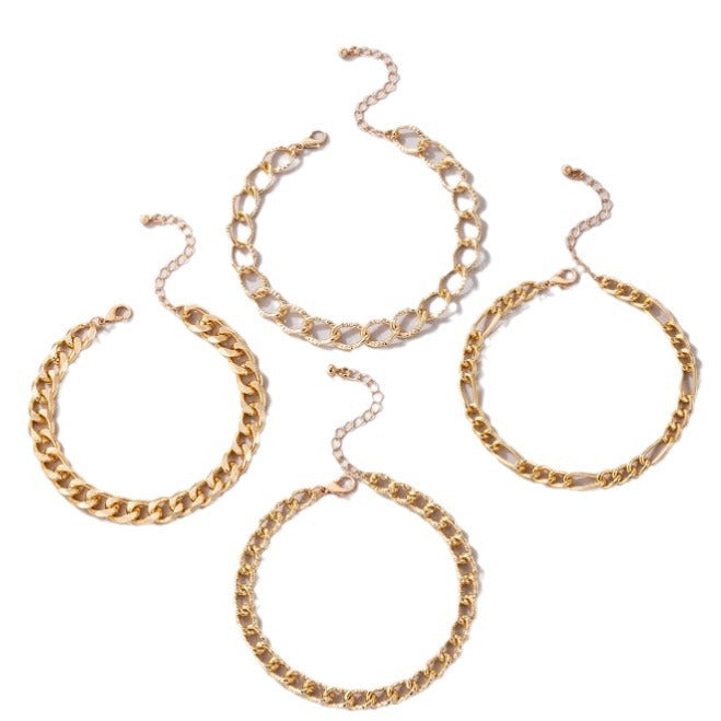 Women’s Anklet Set - Layered Chain Design - Adjustable Fit - Trendy Metal Accessory