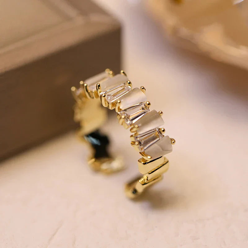 Women's Eternity Band Ring - Rectangular Crystal Stones - Elegant Prong Setting