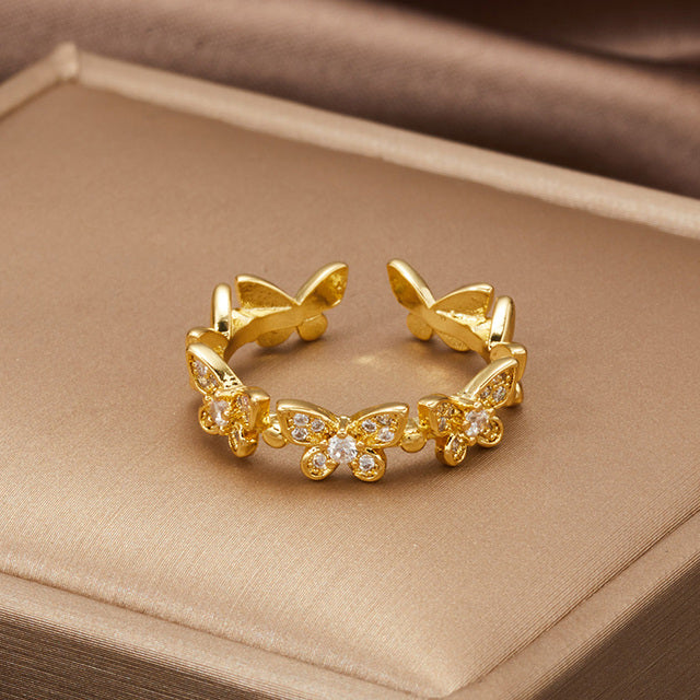 Women's Butterfly Ring - Elegant Adjustable Band - Sparkling Stone Embellishments