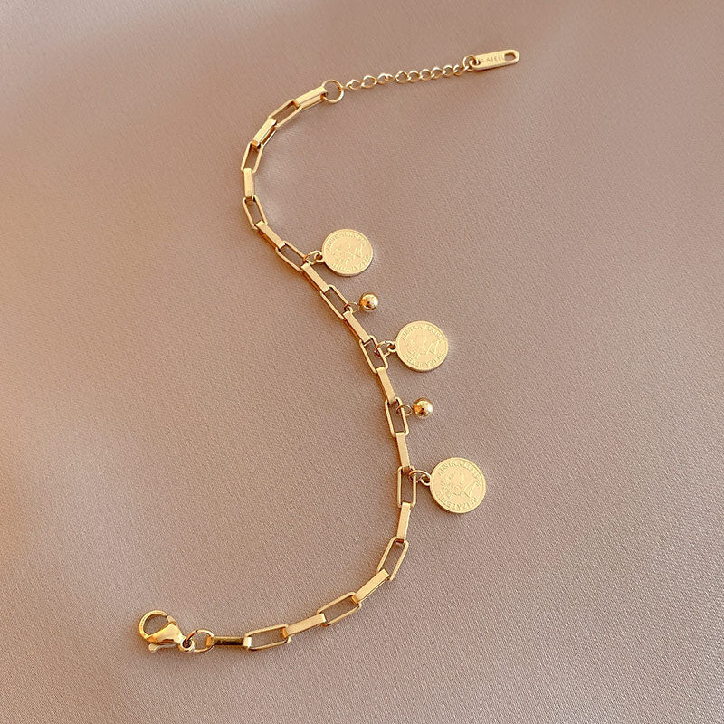 Women's Chain Bracelet - Adjustable Link Design - Vintage Coin Charms