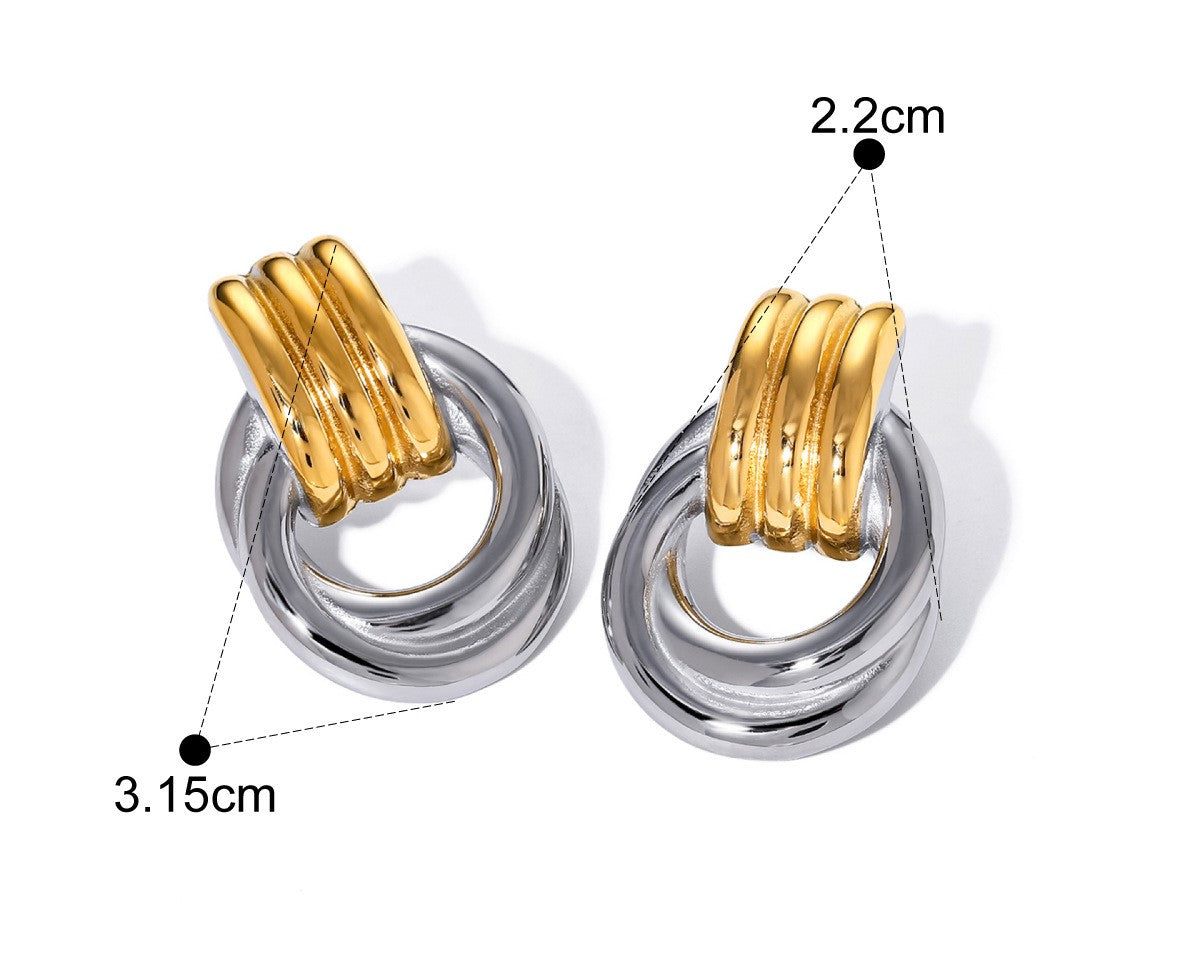 Maka - chunky double hoop stainless steel stud earrings