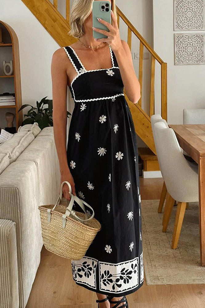 Floral print suspender dress