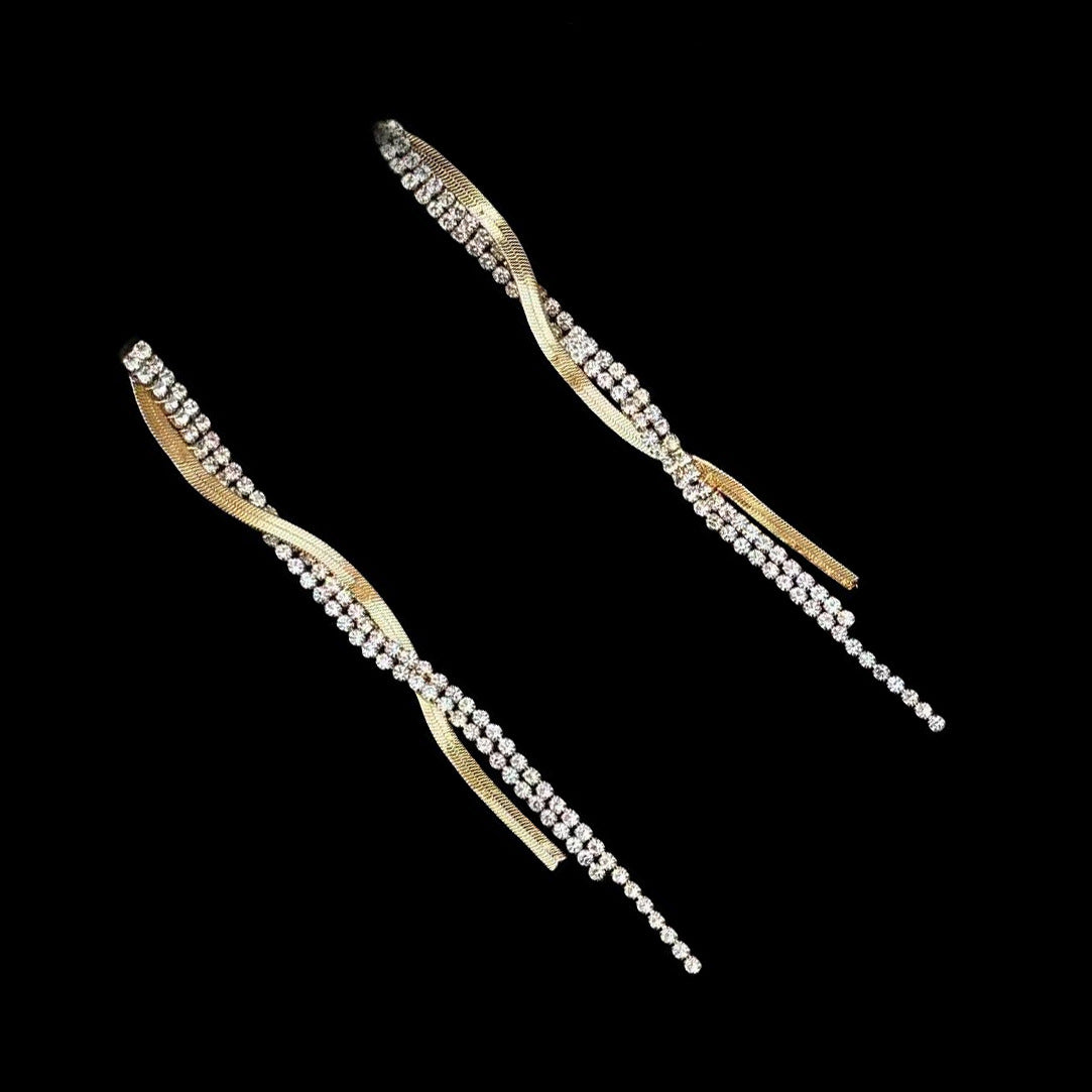 Ricci - long diamond-studded tassel earrings