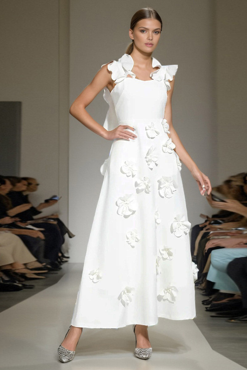 Ruffle hem solid color long dress