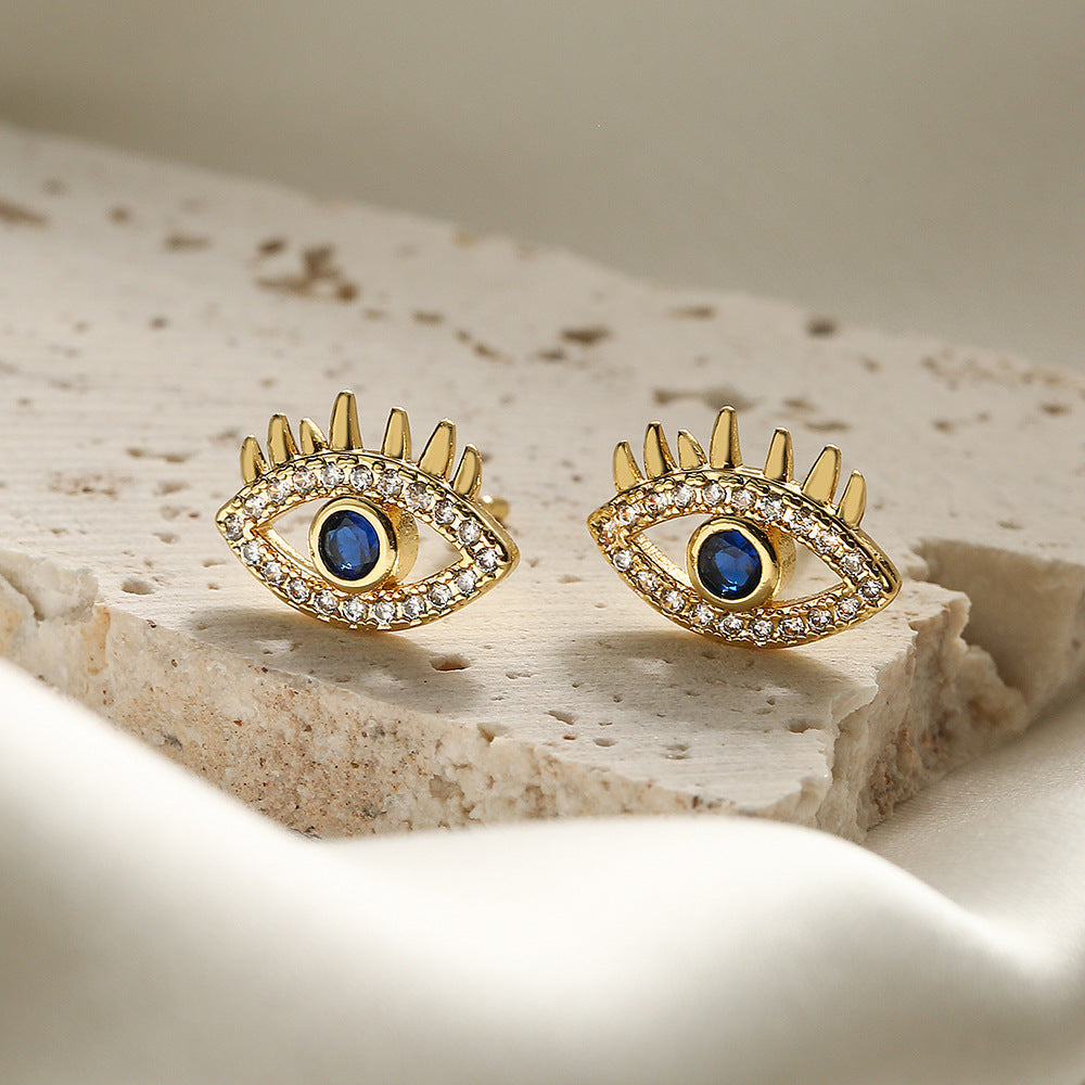 Women’s Eye Stud Earrings – Crystal Embellished – Artistic Lash Design – Statement Jewelry