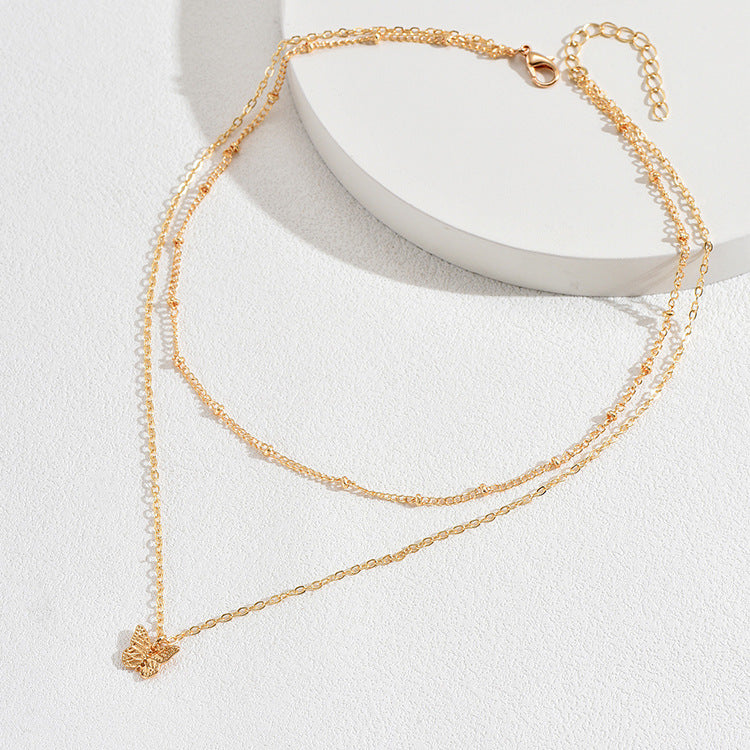 Women’s Layered Necklace – Delicate Chains – Adjustable Length – Butterfly Pendant