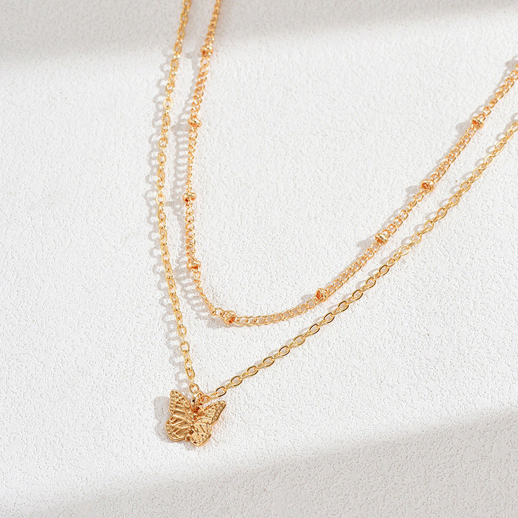Women’s Layered Necklace – Delicate Chains – Adjustable Length – Butterfly Pendant