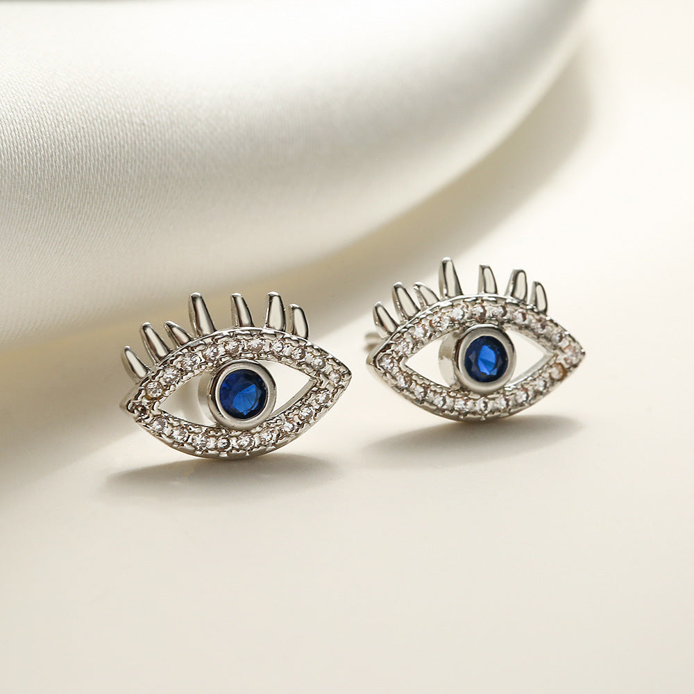Women’s Eye Stud Earrings – Crystal Embellished – Artistic Lash Design – Statement Jewelry