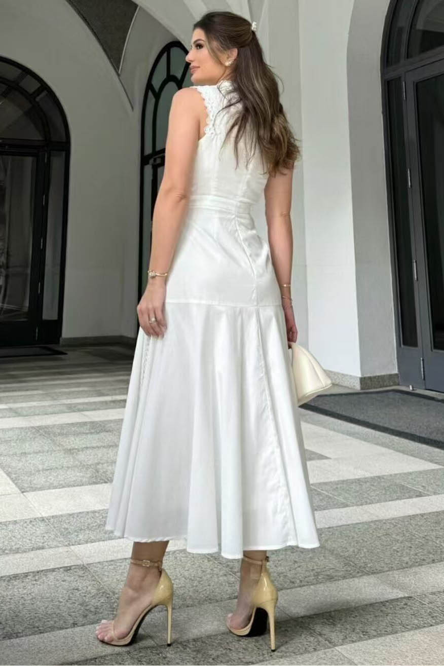 French Lace-Trimmed Sleeveless Maxi Dress