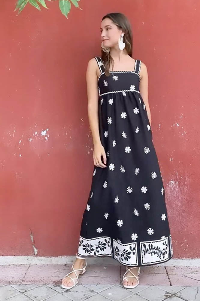 Floral print suspender dress