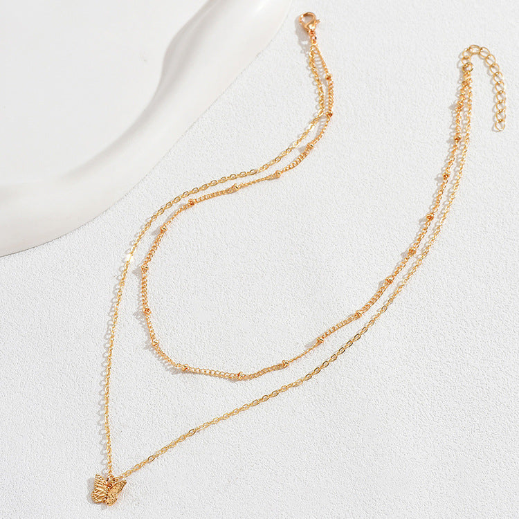 Women’s Layered Necklace – Delicate Chains – Adjustable Length – Butterfly Pendant