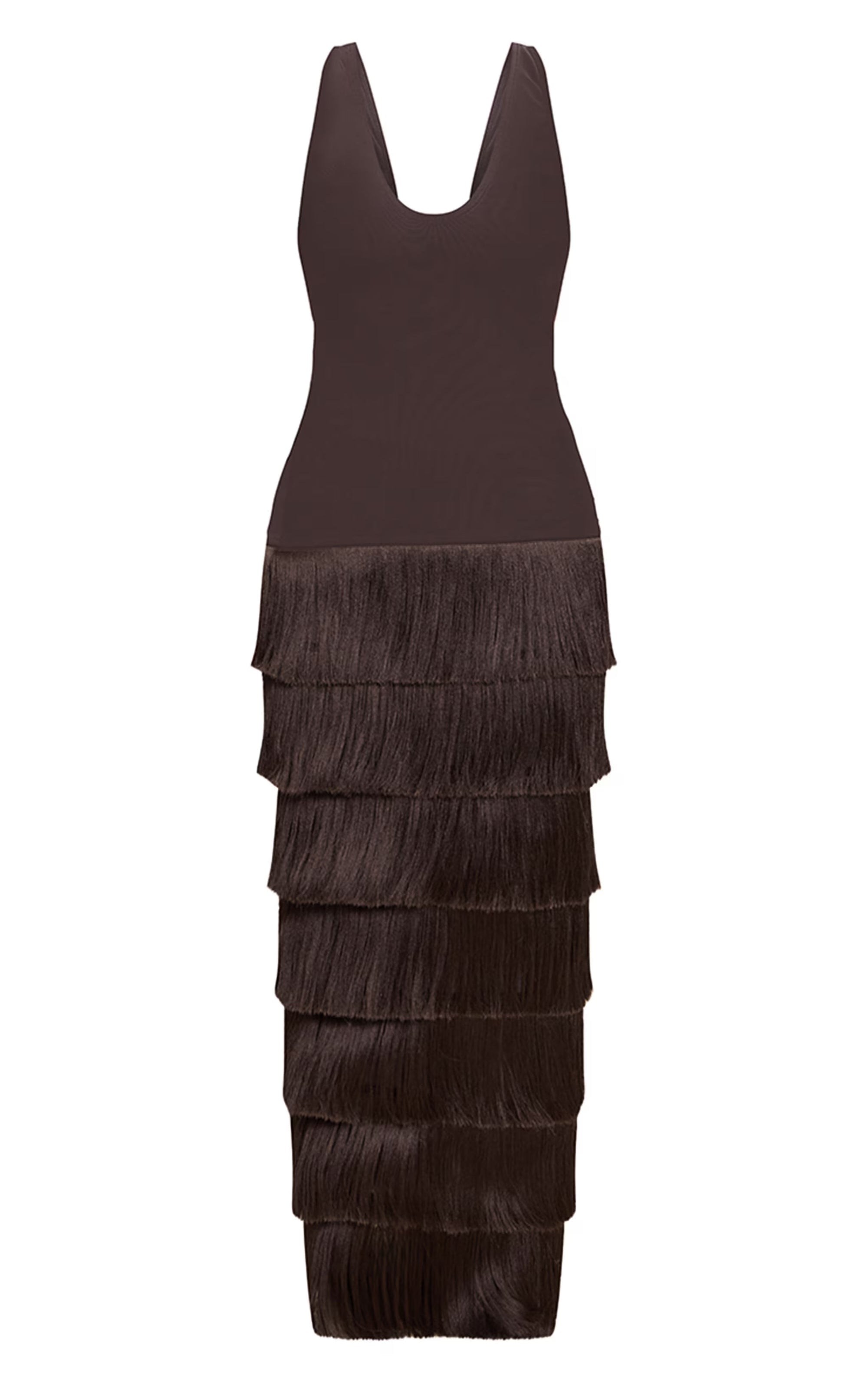 Dark Chocolate Mesh Fringe Maxi Dress