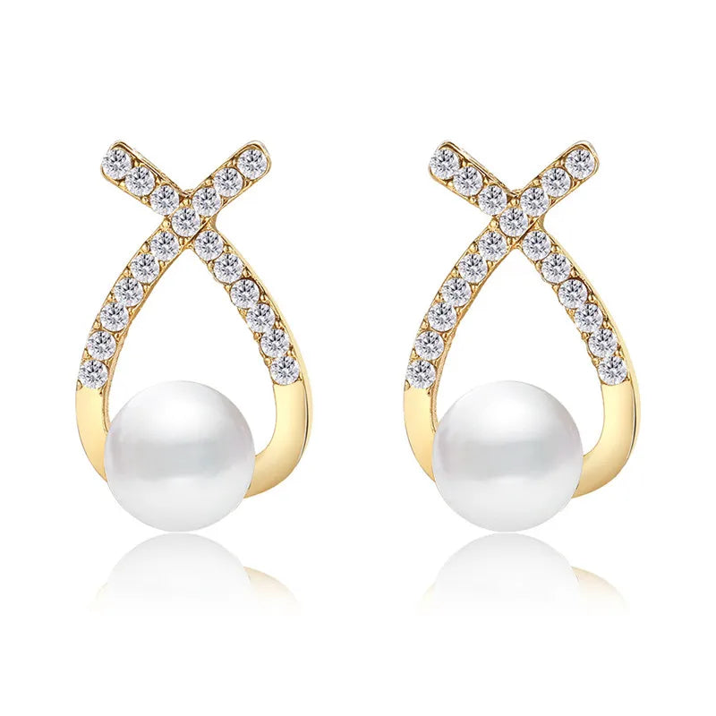 Women's Stud Earrings - Pearl Accent - Crystal Embellished - Elegant Jewelry