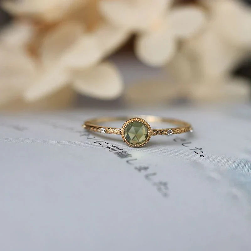 Women's Adjustable Ring - Vintage Milgrain Design - Engraved Band - Gemstone Accent