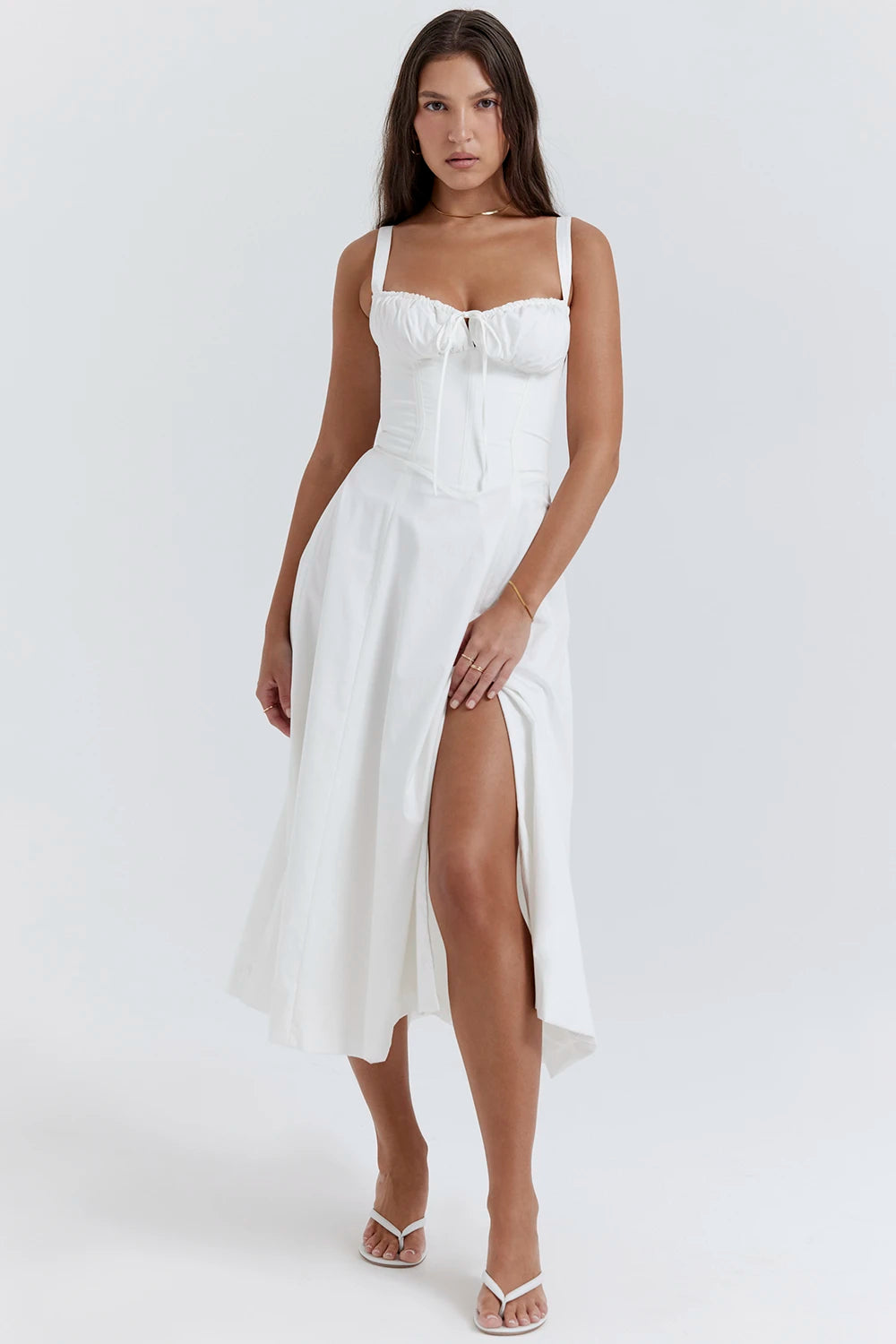 Linen Whisper Midi Dress – Soft Ivory