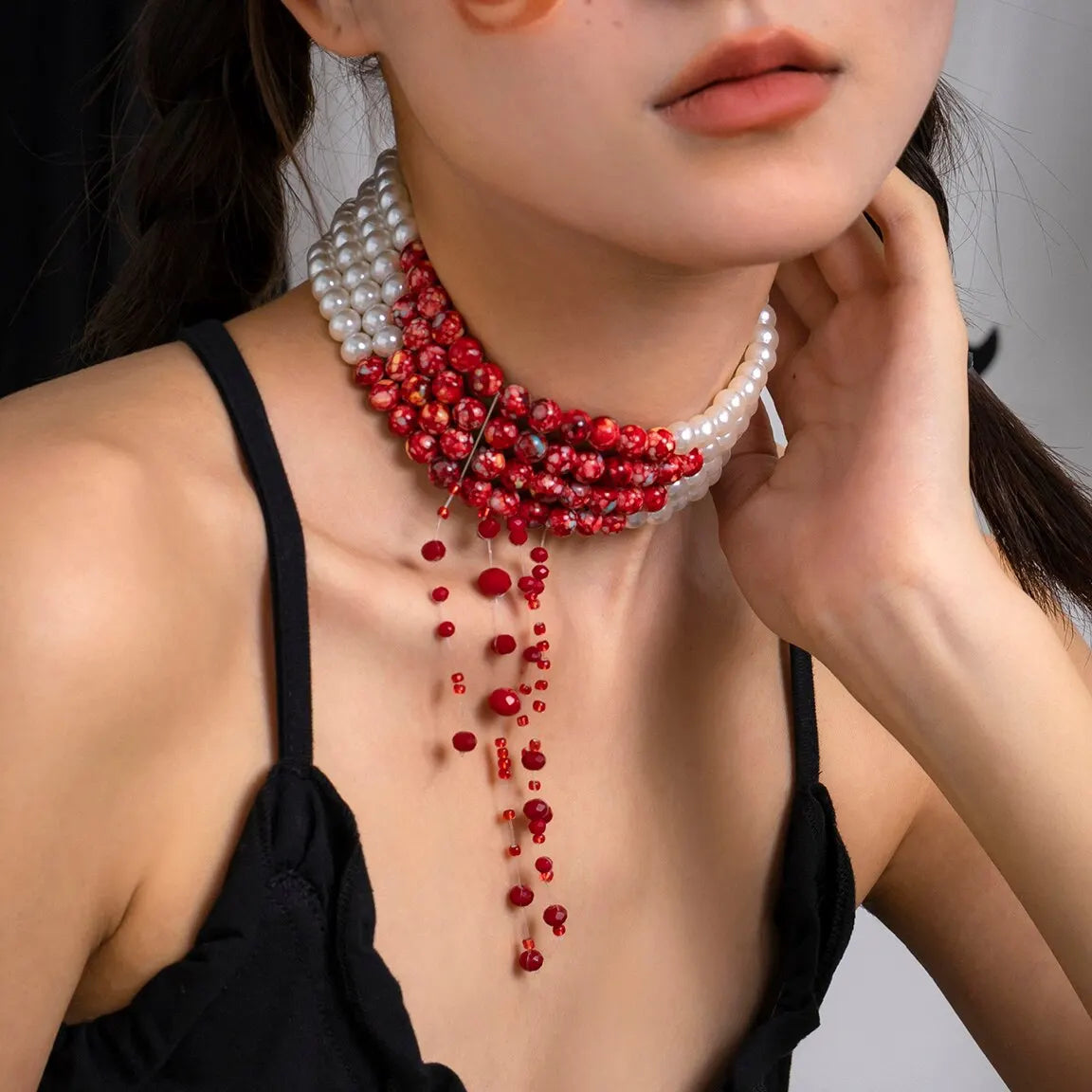 Women's Choker Necklace - Layered Pearl & Beaded Design - Statement Jewelry