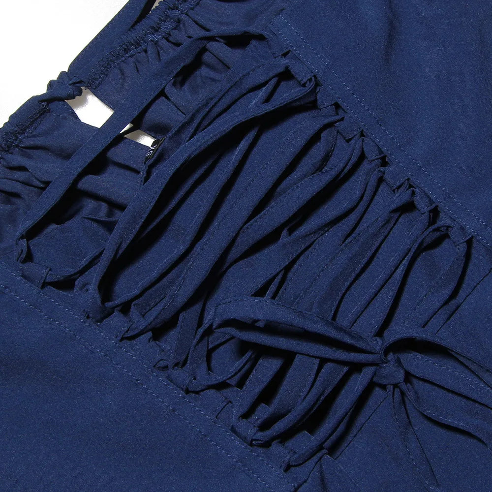 Lace-Detail Coastal Maxi Dress – Navy