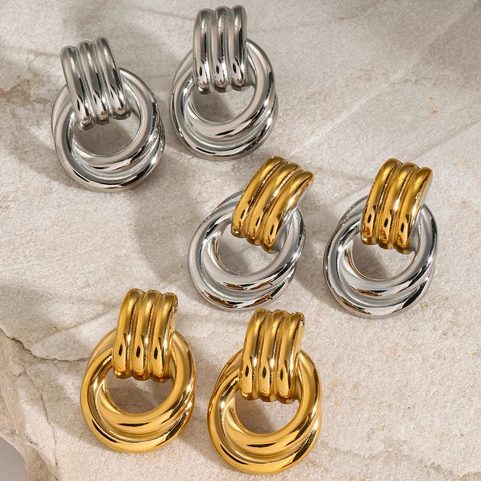 Maka - chunky double hoop stainless steel stud earrings