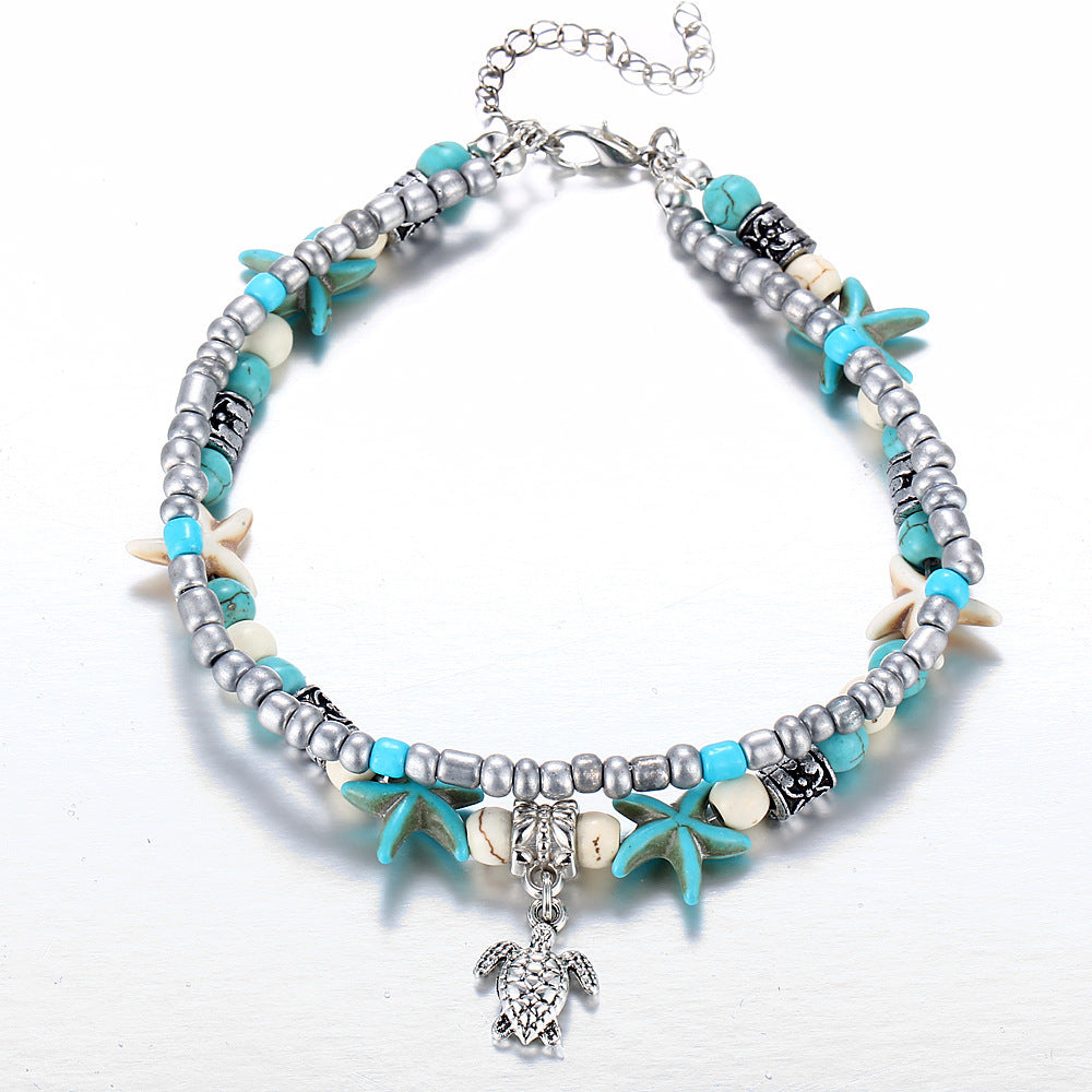 Ocean inspired turtle anklet with seashells