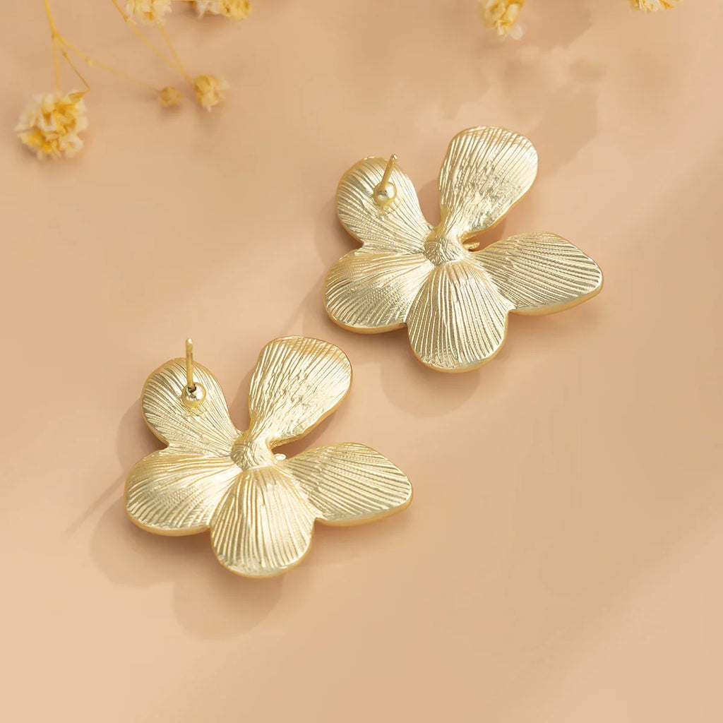 Women's Flower Earrings - Metal Floral Design - Elegant Statement Jewelry