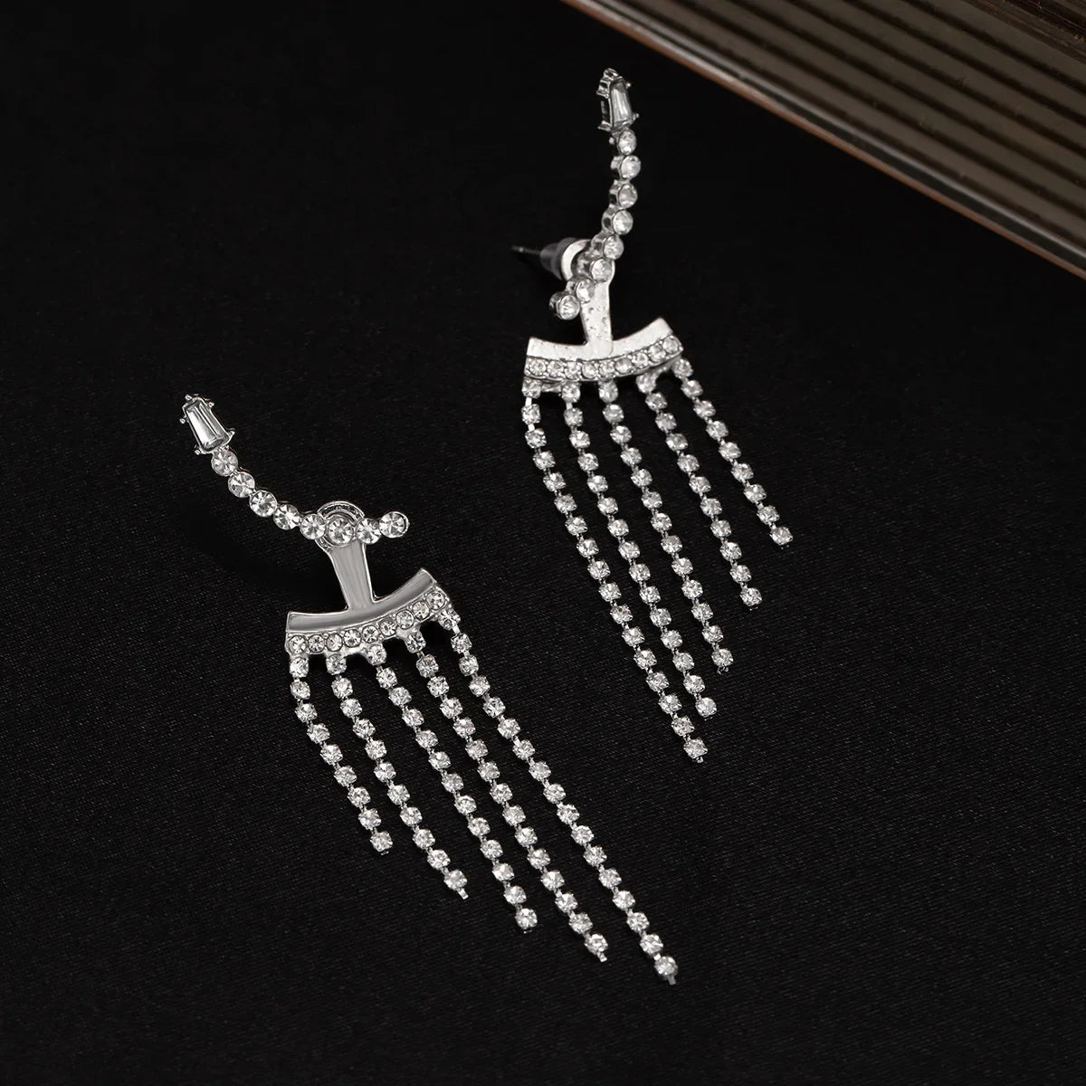 Rhinestone fringe chandelier earrings