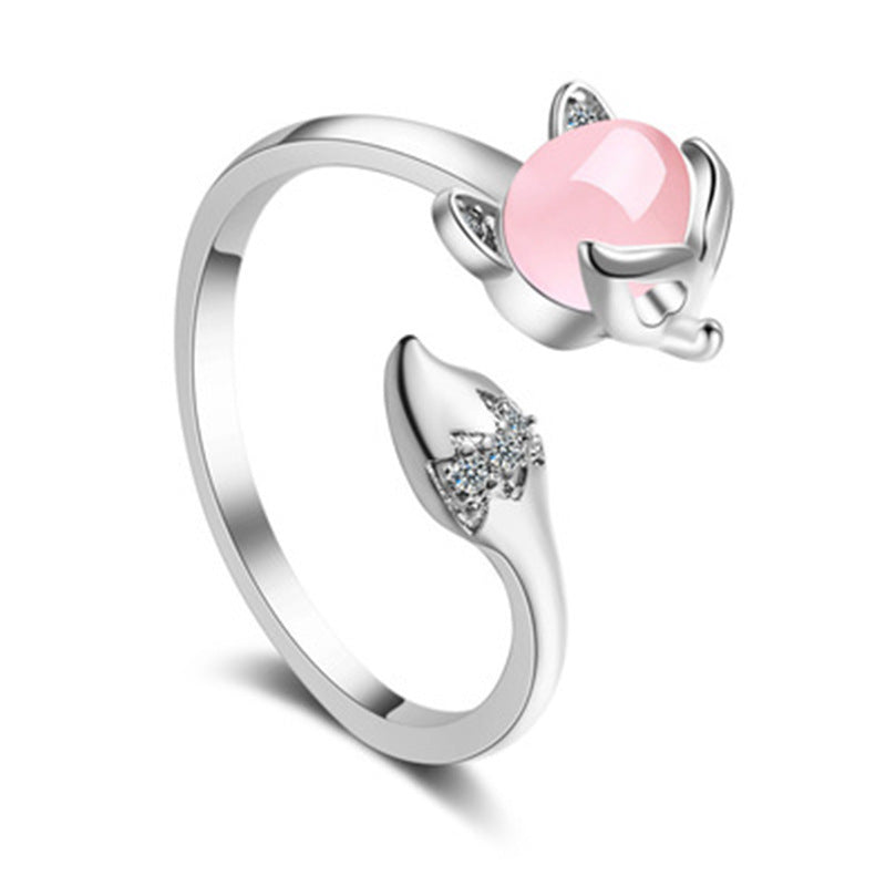 Women's Fox Ring - Adjustable Open Design - Elegant Polished Finish - Sparkling Accents