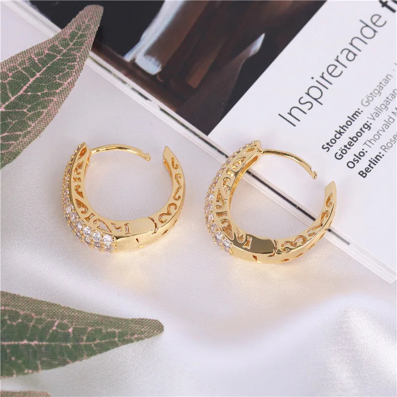 Moana - hollow out paved cz hoop gold earrings