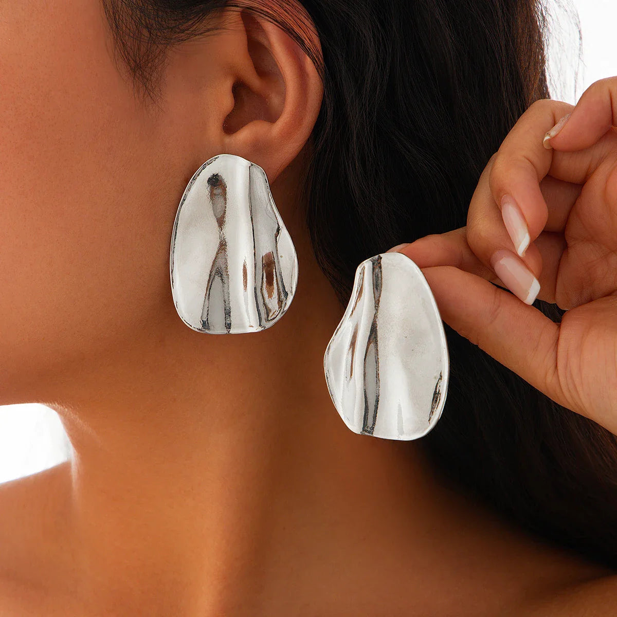 Women's Statement Earrings - Abstract Sculpted Metal - Modern Minimalist Design