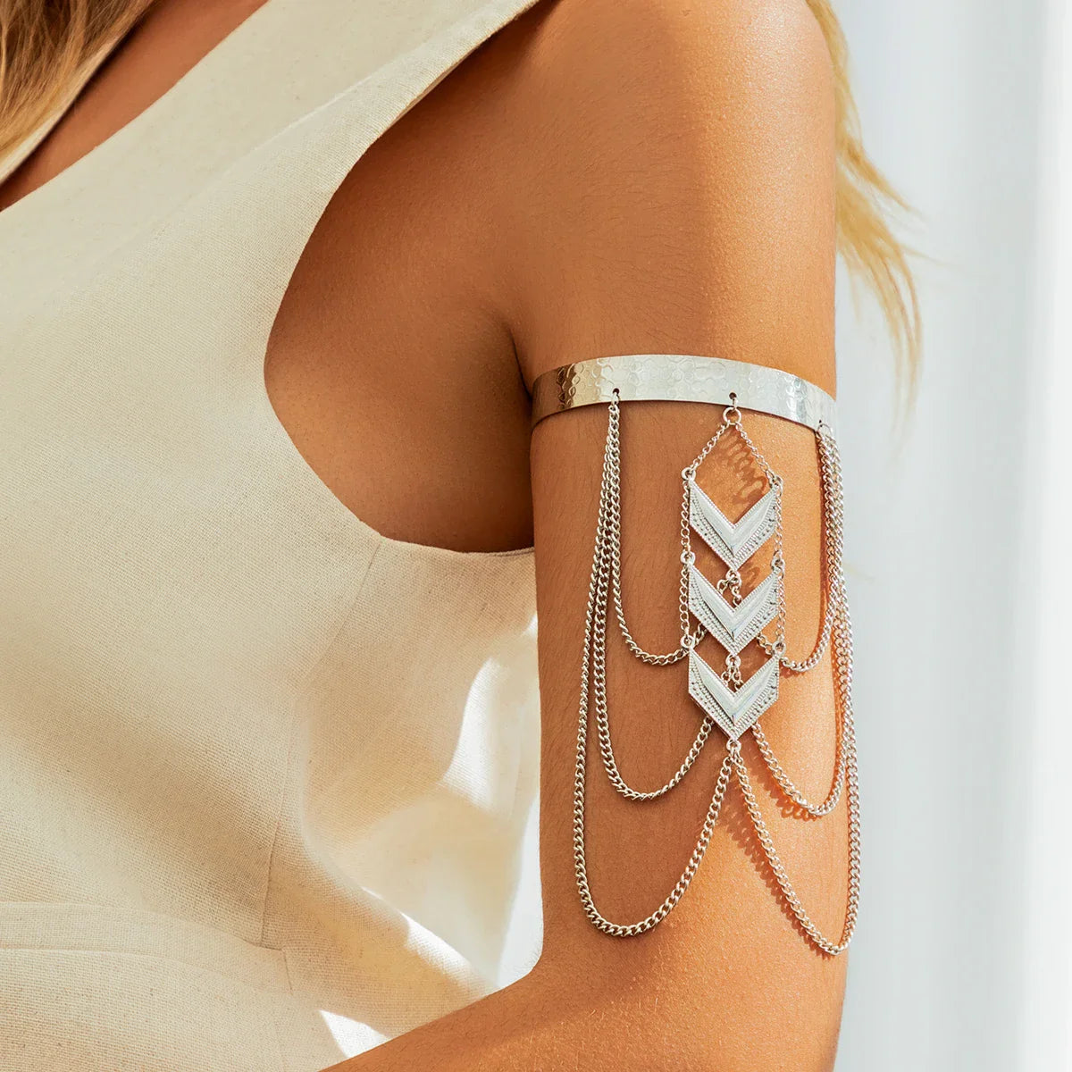 Women's layered chain arm cuff