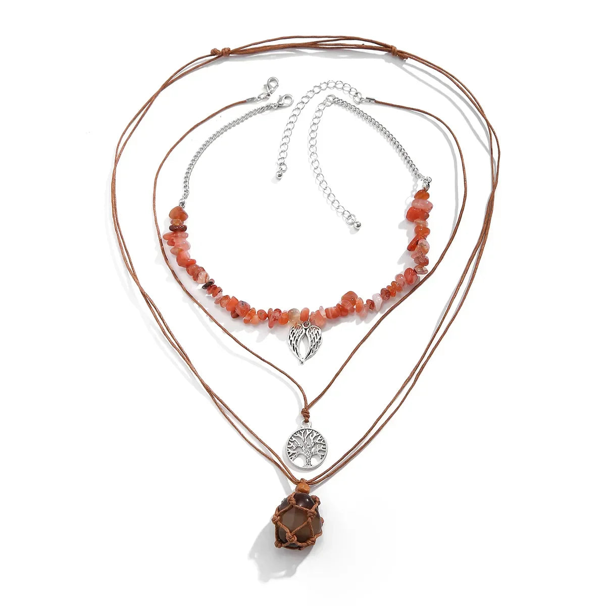 Women's Layered Necklace Set – Boho Stone Beads & Metal Pendants – Handmade Look