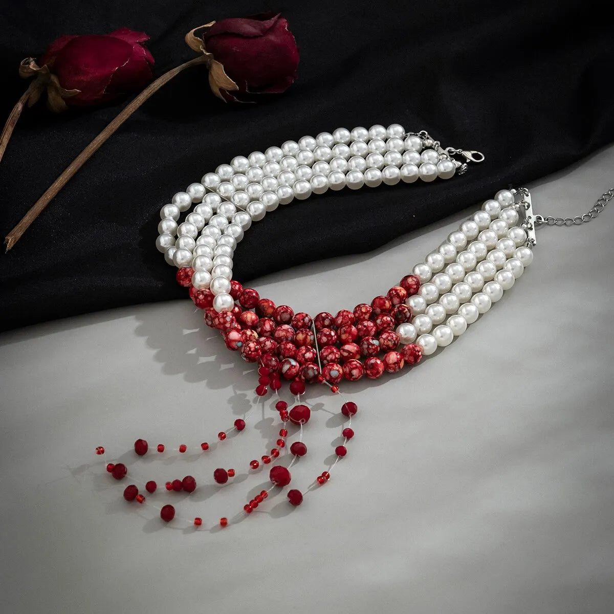 Women's Choker Necklace - Layered Pearl & Beaded Design - Statement Jewelry