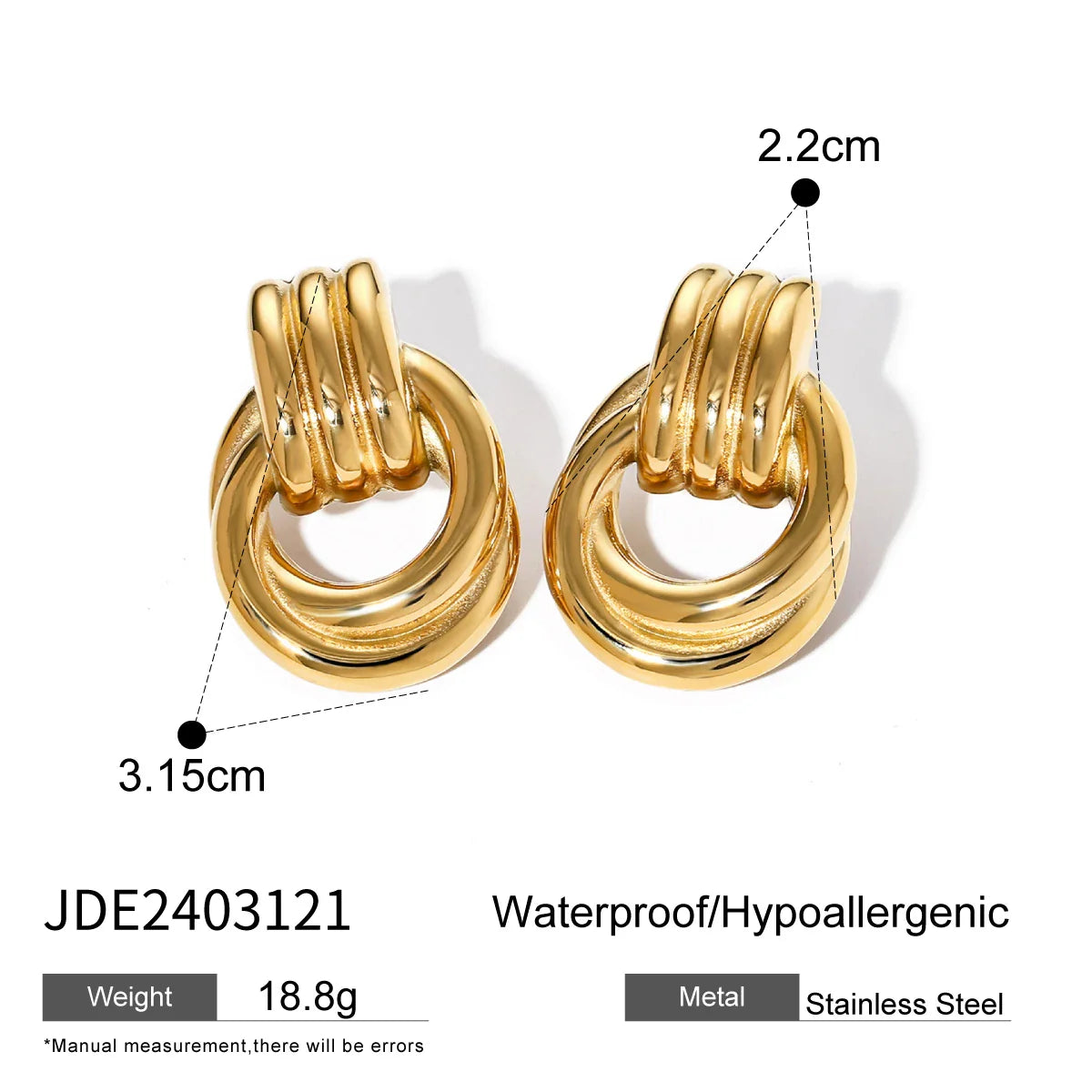 Maka - chunky double hoop stainless steel stud earrings