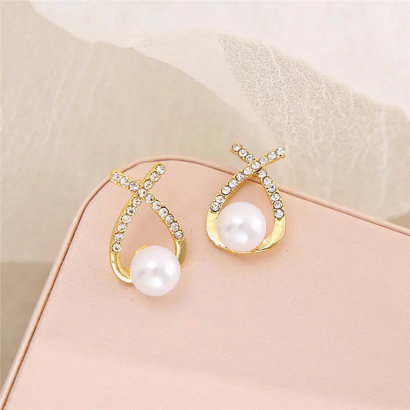 Women's Stud Earrings - Pearl Accent - Crystal Embellished - Elegant Jewelry