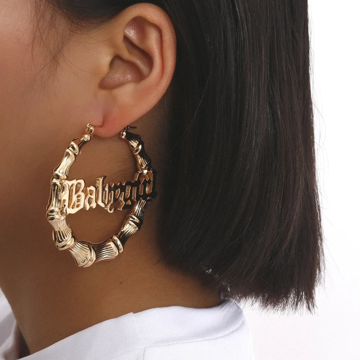 Women's bamboo "babygirl" hoop earrings