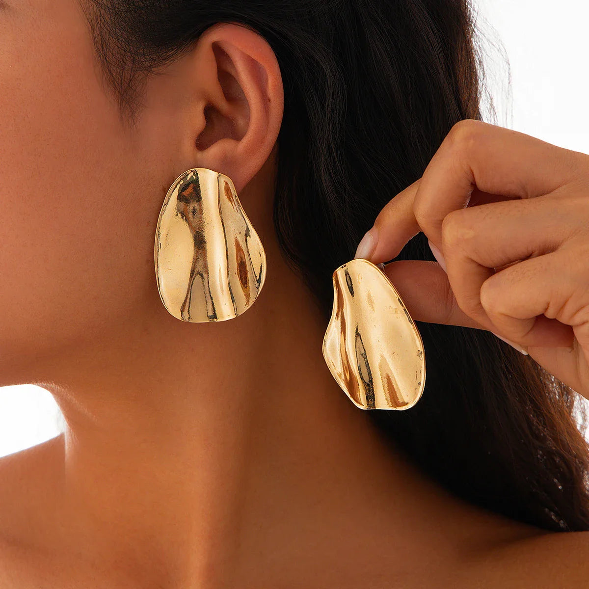 Women's Statement Earrings - Abstract Sculpted Metal - Modern Minimalist Design
