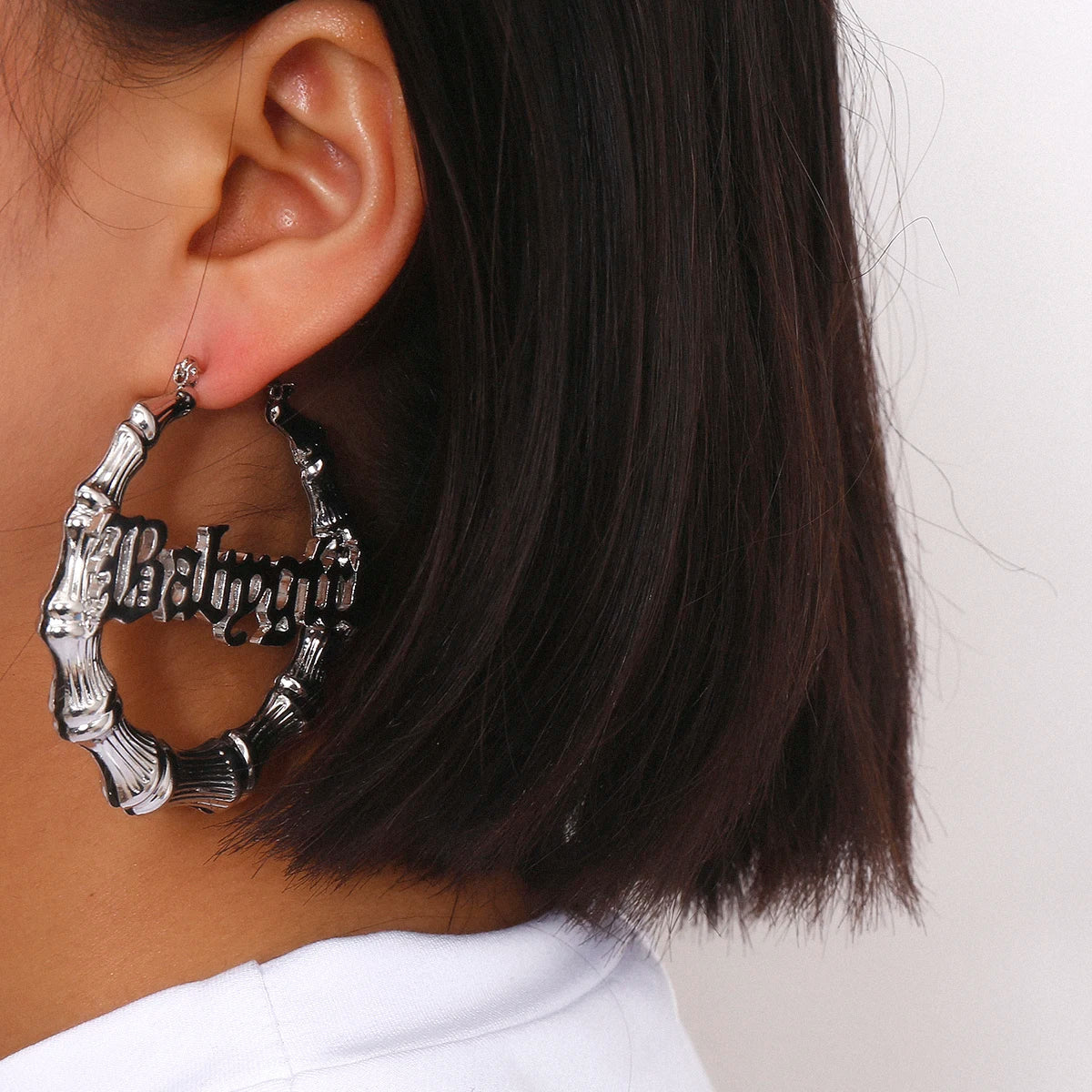 Women's bamboo "babygirl" hoop earrings