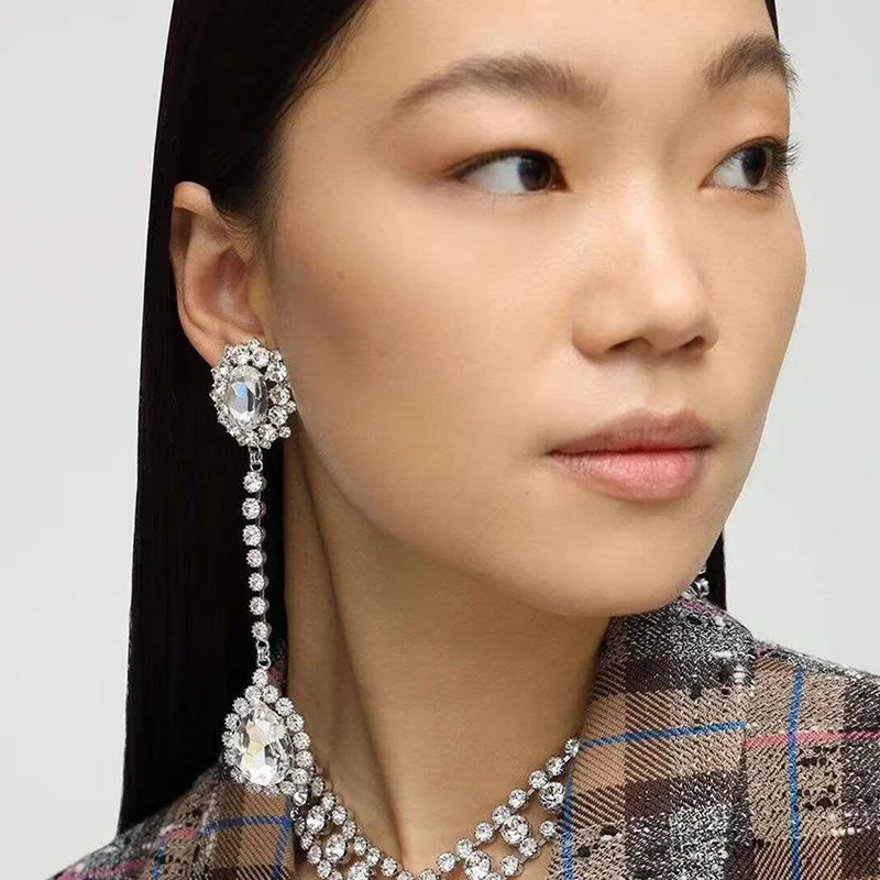 Nalani - shiny rhinestone long water drop earrings