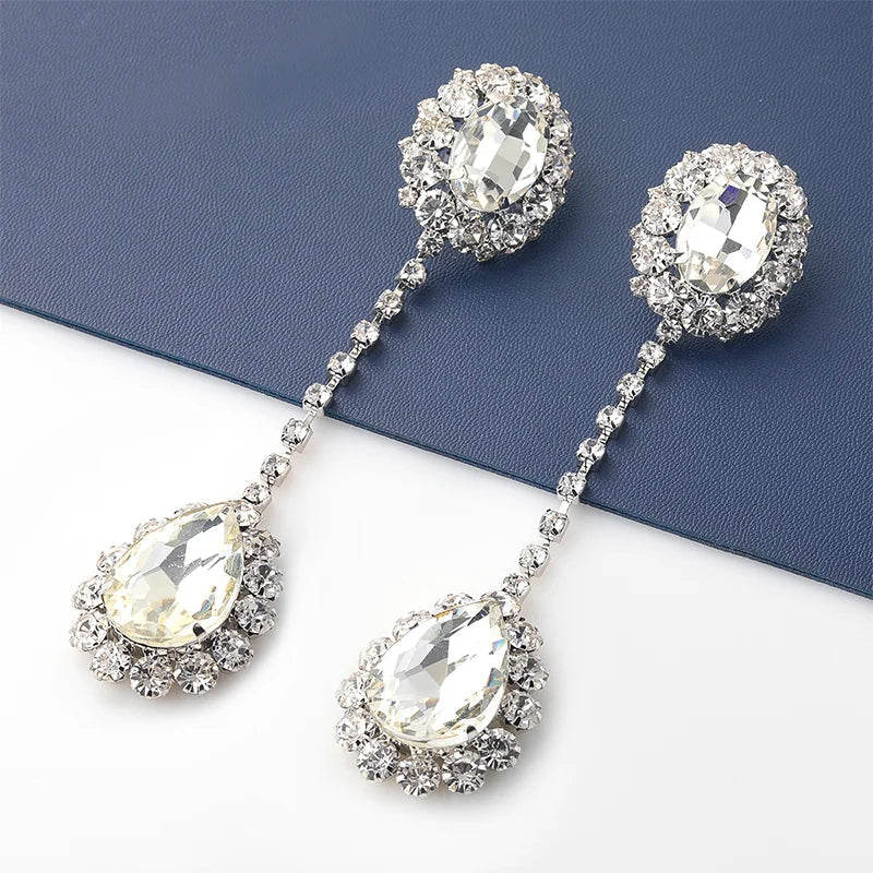 Nalani - shiny rhinestone long water drop earrings