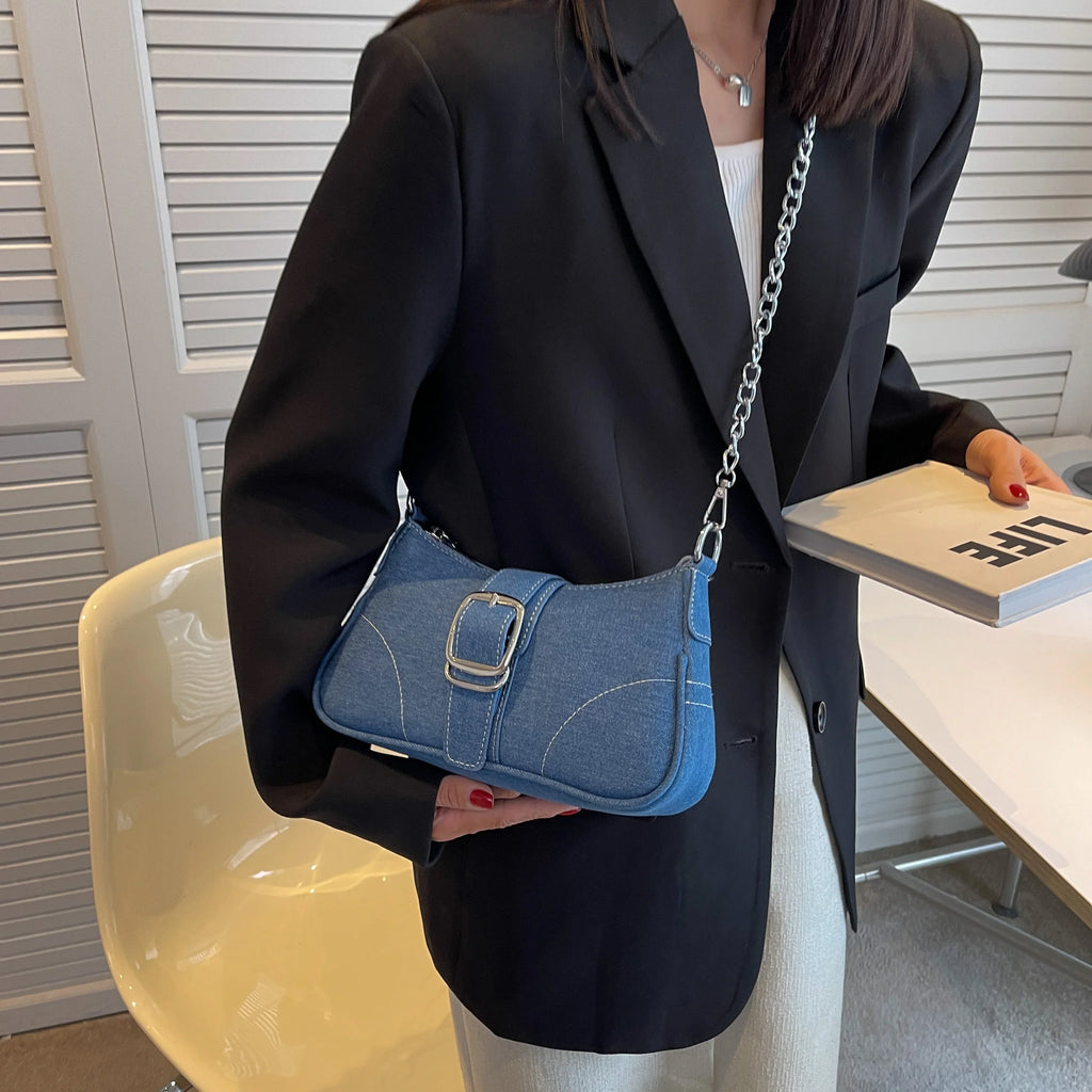 Marjani - small denim buckle two-way bag