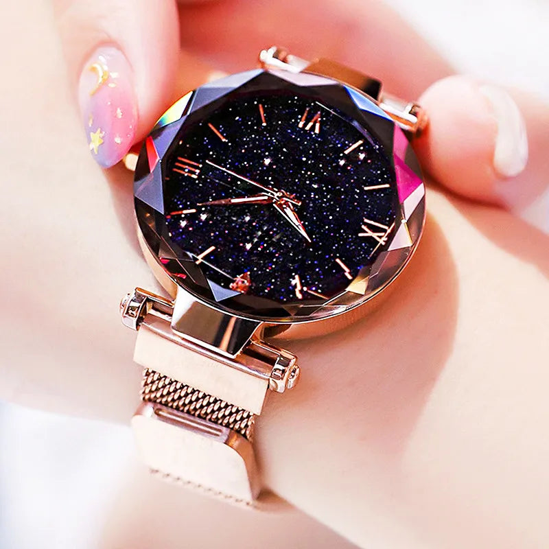 Ambern™ Starry Elegance Watch – Magnetic Mesh Quartz Dress Watch