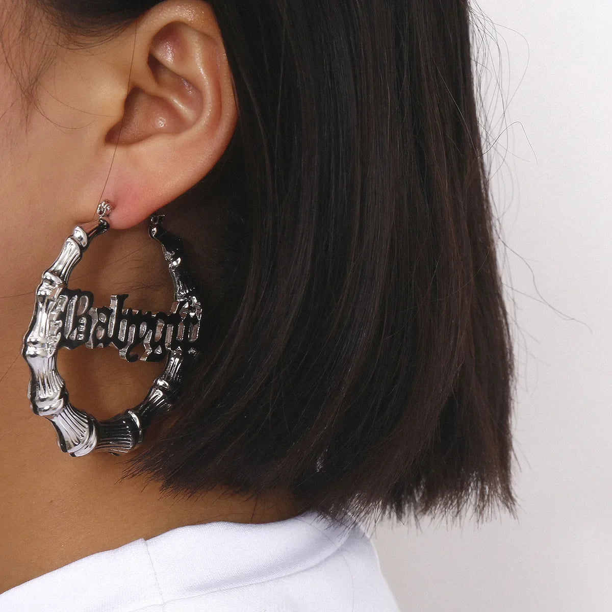 Women's bamboo "babygirl" hoop earrings