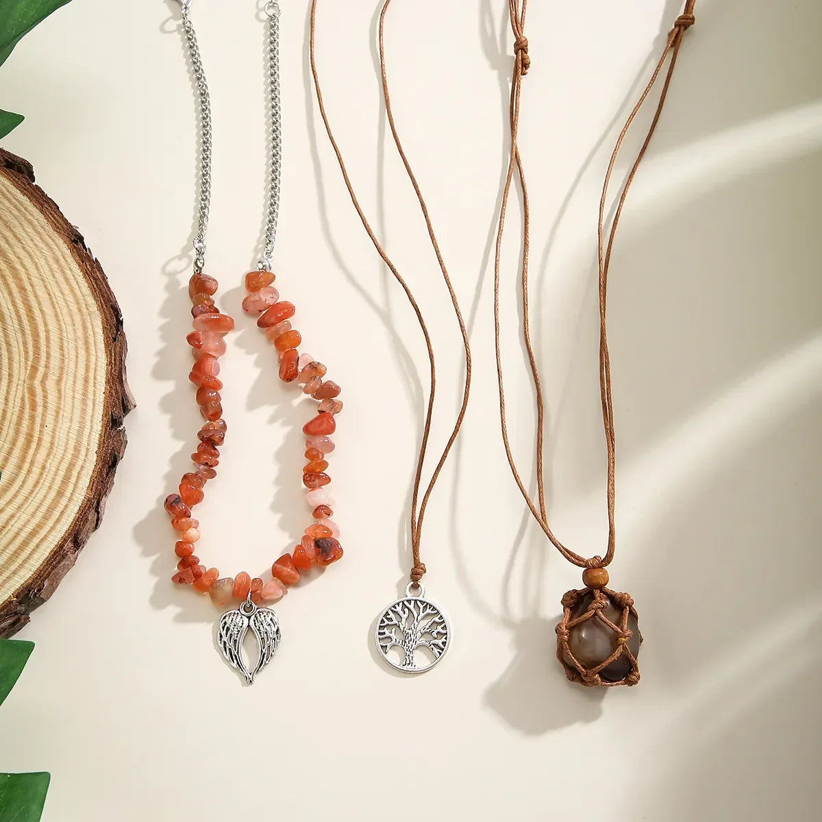 Women's Layered Necklace Set – Boho Stone Beads & Metal Pendants – Handmade Look