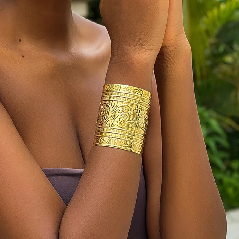 Women's punk carving patterns wide cuff bangles