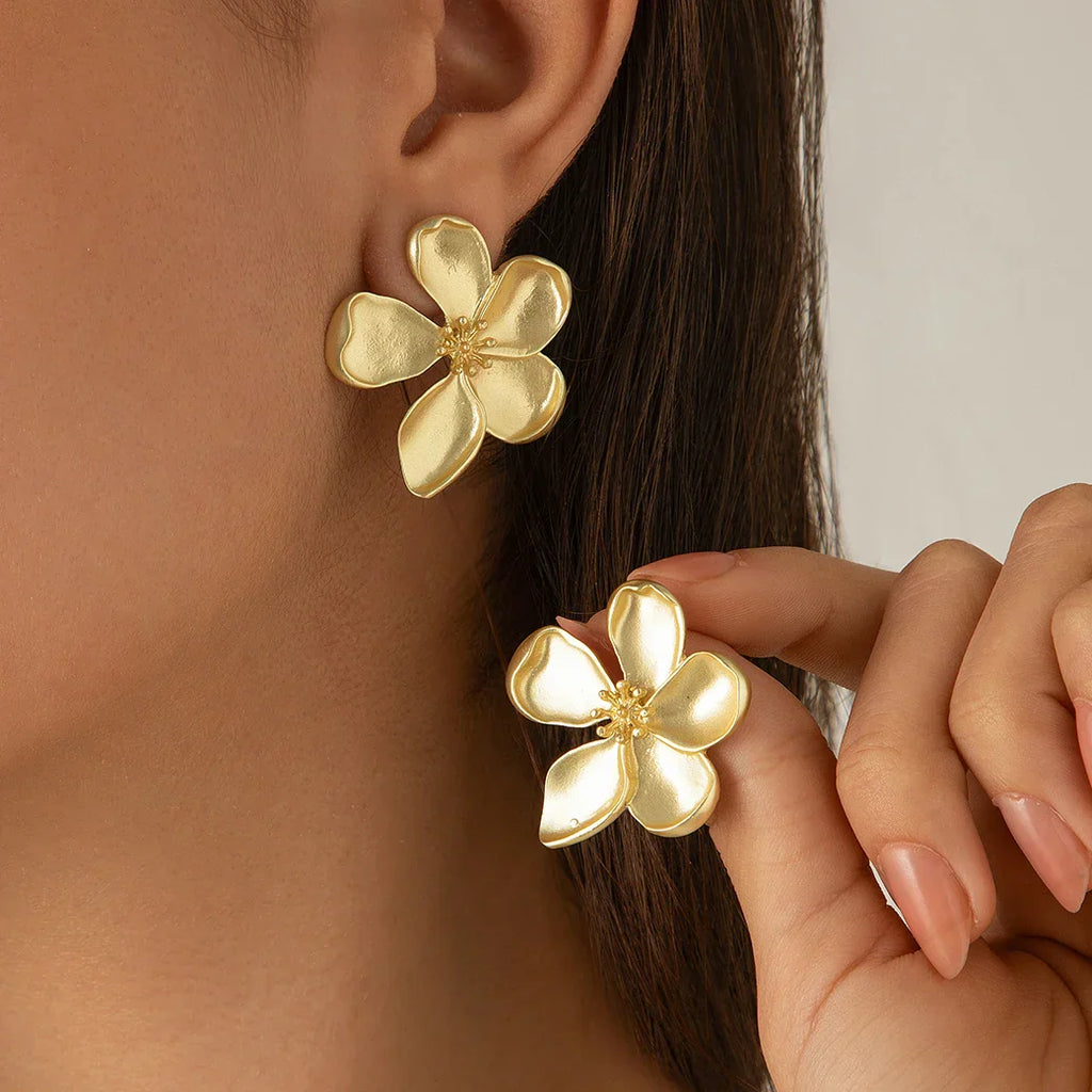 Women's Flower Earrings - Metal Floral Design - Elegant Statement Jewelry