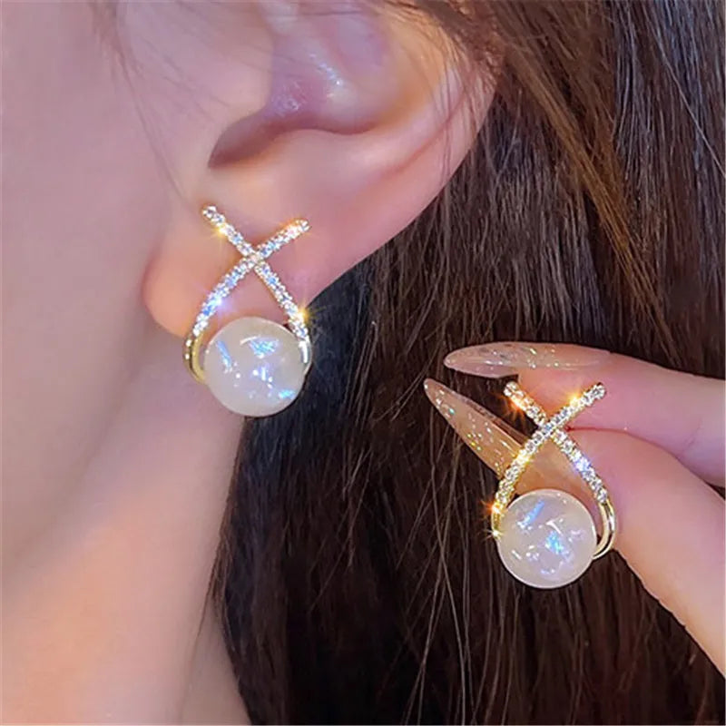 Women's Stud Earrings - Pearl Accent - Crystal Embellished - Elegant Jewelry