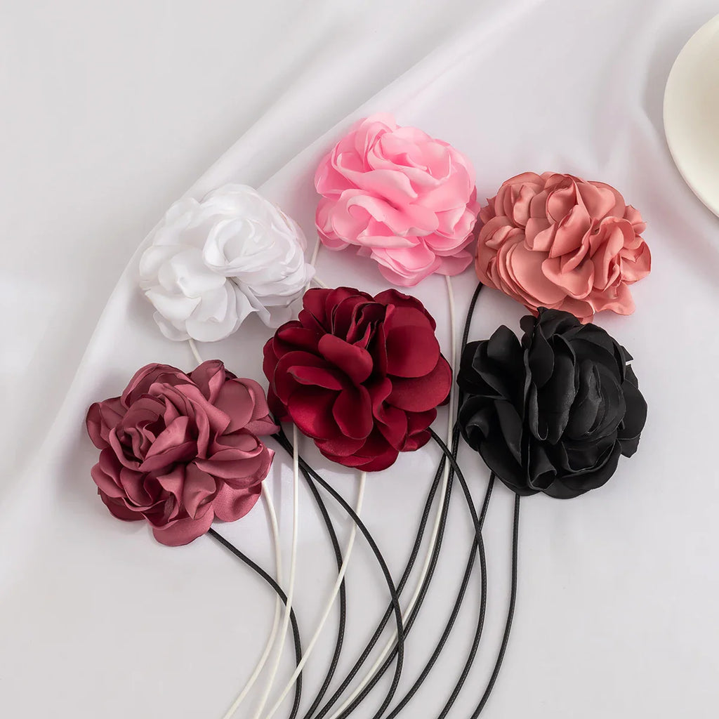 Women's elegant goth satin rose clavicle choker necklace